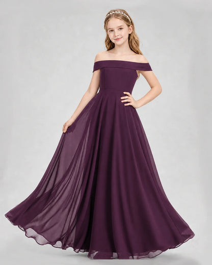 Dideyttawl Off the Shoulder Chiffon Junior Bridesmaid Dress