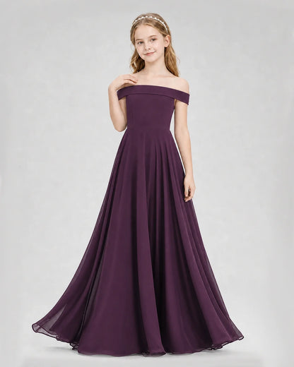 Dideyttawl Off the Shoulder Chiffon Junior Bridesmaid Dress