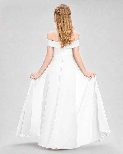Dideyttawl Off the Shoulder Chiffon Junior Bridesmaid Dress