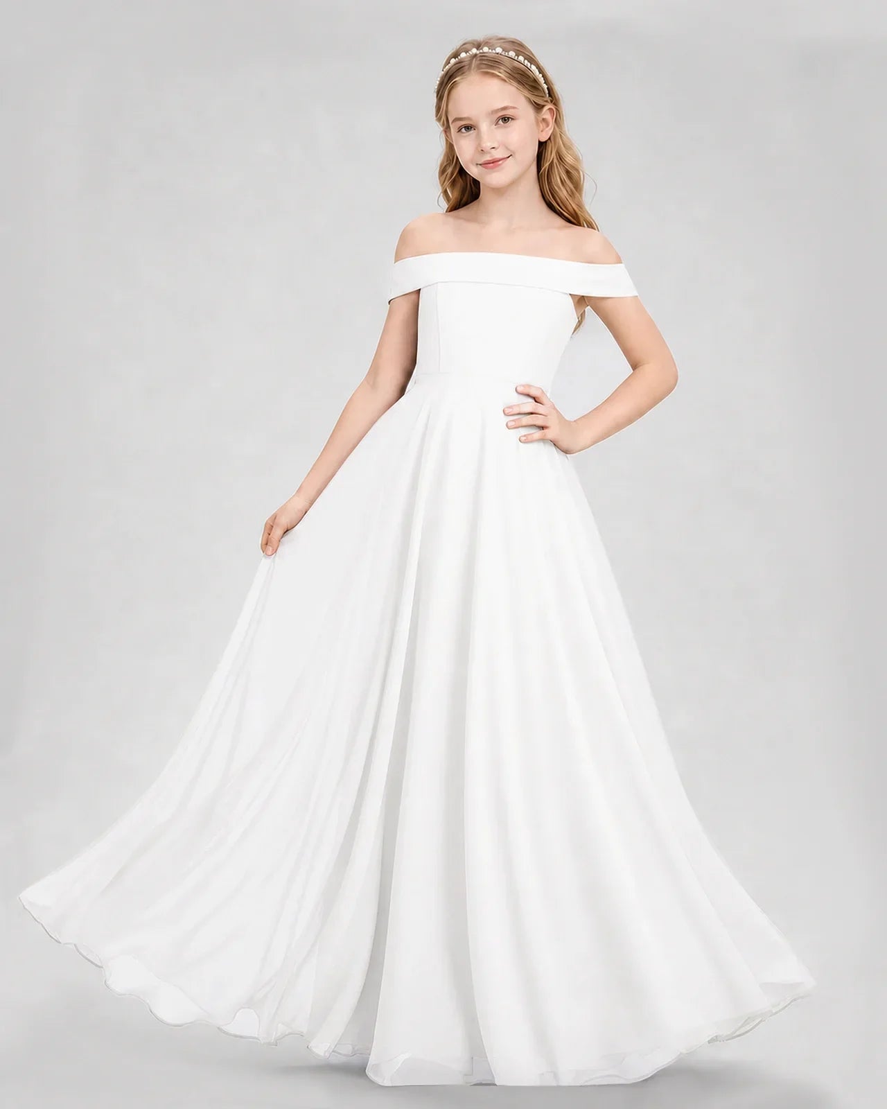 Dideyttawl Off the Shoulder Chiffon Junior Bridesmaid Dress