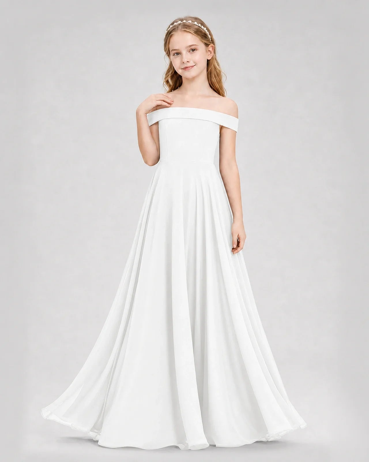 Dideyttawl Off the Shoulder Chiffon Junior Bridesmaid Dress
