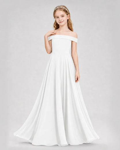 Dideyttawl Off the Shoulder Chiffon Junior Bridesmaid Dress