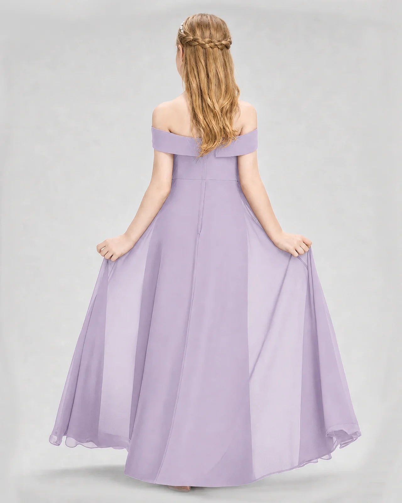Dideyttawl Off the Shoulder Chiffon Junior Bridesmaid Dress