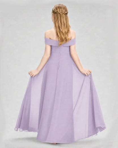 Dideyttawl Off the Shoulder Chiffon Junior Bridesmaid Dress