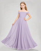 Lavender Chiffon Off-the-Shoulder Junior Bridesmaid Dresses Front View