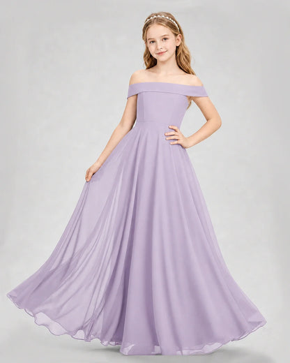 Dideyttawl Off the Shoulder Chiffon Junior Bridesmaid Dress