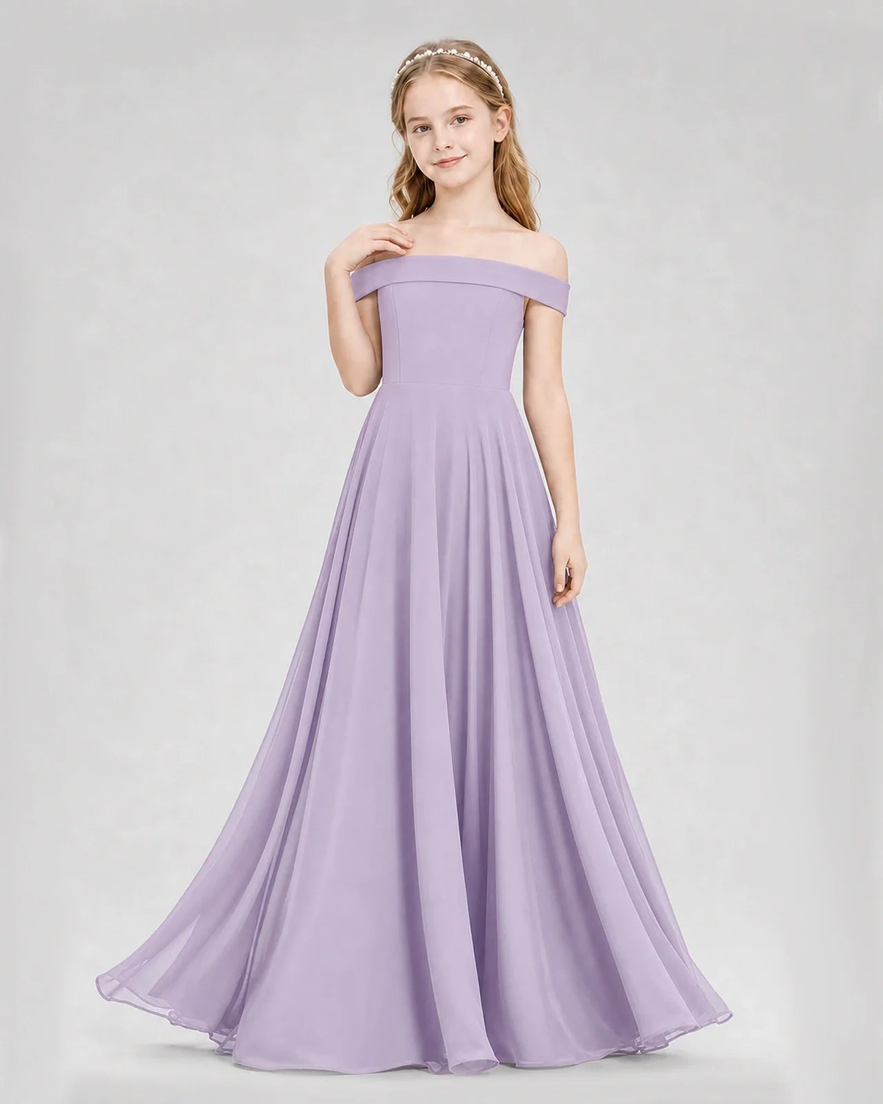 Dideyttawl Off the Shoulder Chiffon Junior Bridesmaid Dress