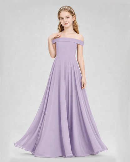 Dideyttawl Off the Shoulder Chiffon Junior Bridesmaid Dress