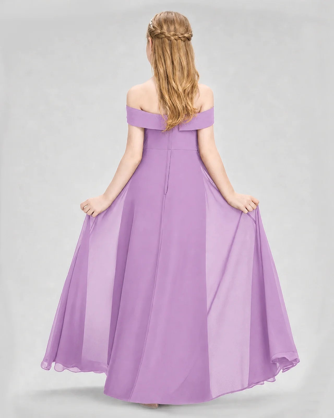 Dideyttawl Off the Shoulder Chiffon Junior Bridesmaid Dress