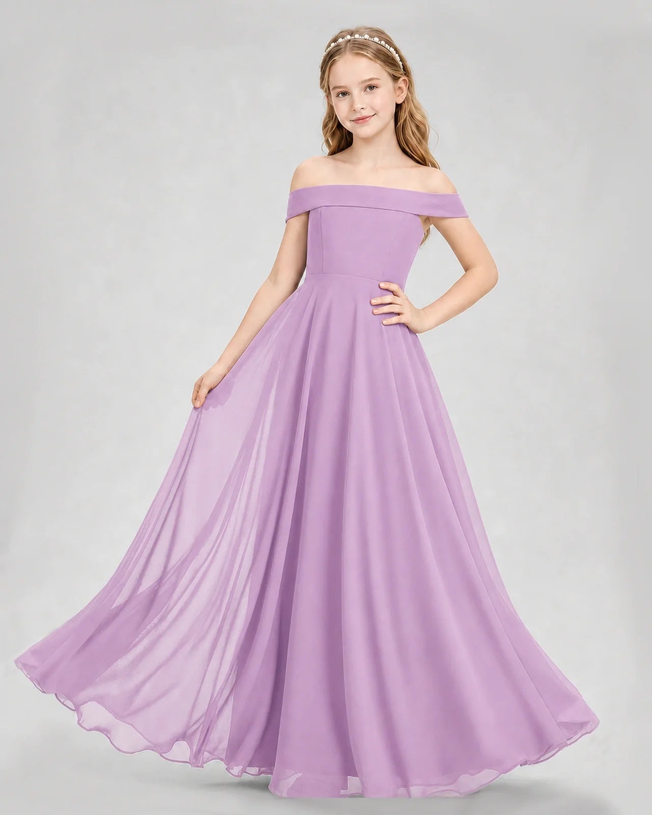 Dideyttawl Off the Shoulder Chiffon Junior Bridesmaid Dress