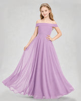 Lilac Chiffon Off-The-Shoulder Junior Bridesmaid Dresses Front View