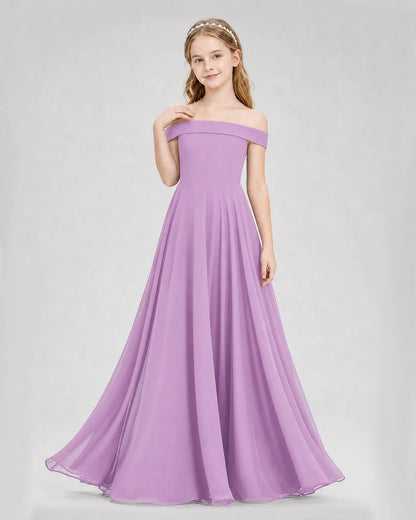 Dideyttawl Off the Shoulder Chiffon Junior Bridesmaid Dress