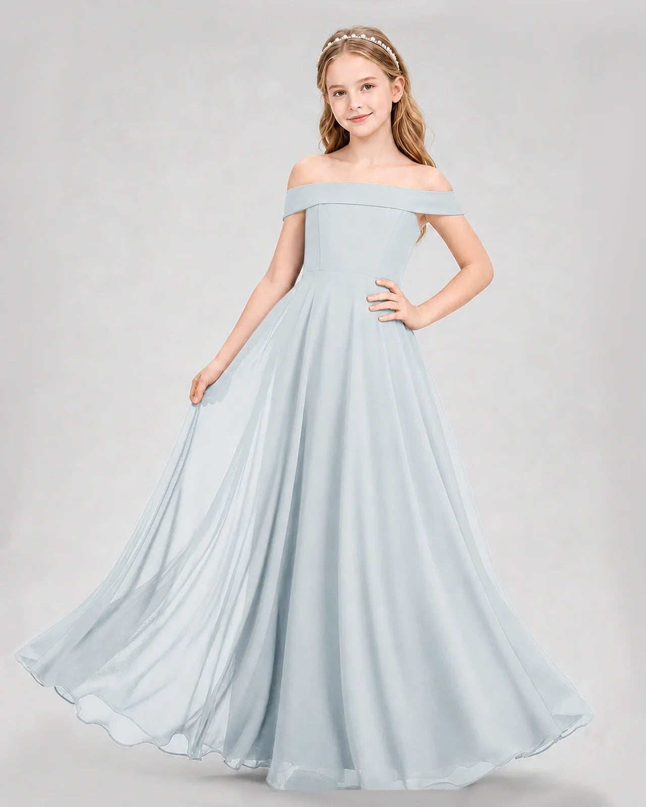 Dideyttawl Off the Shoulder Chiffon Junior Bridesmaid Dress