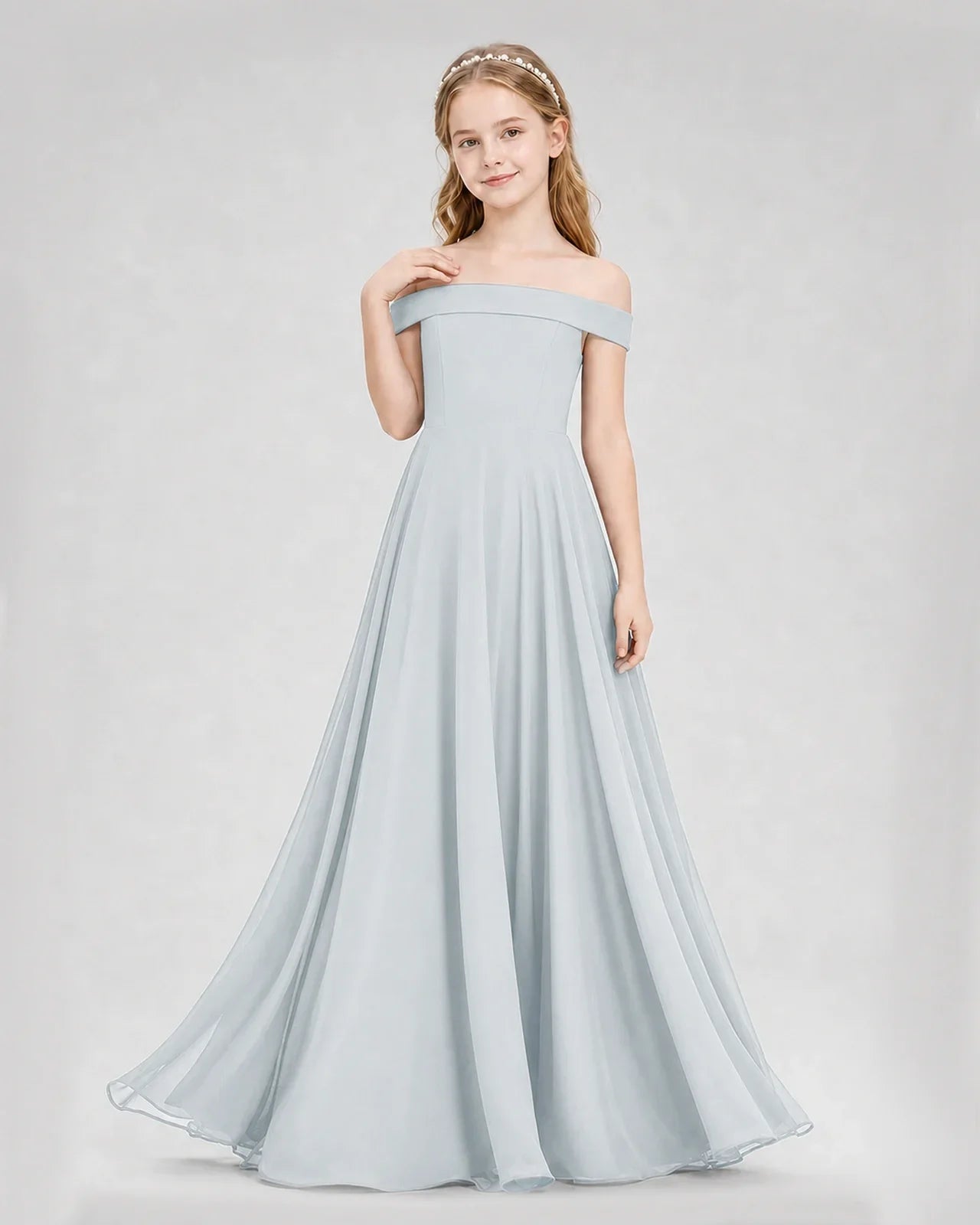 Dideyttawl Off the Shoulder Chiffon Junior Bridesmaid Dress