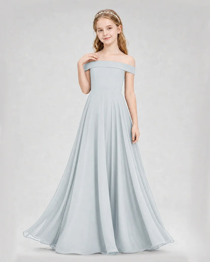 Dideyttawl Off the Shoulder Chiffon Junior Bridesmaid Dress