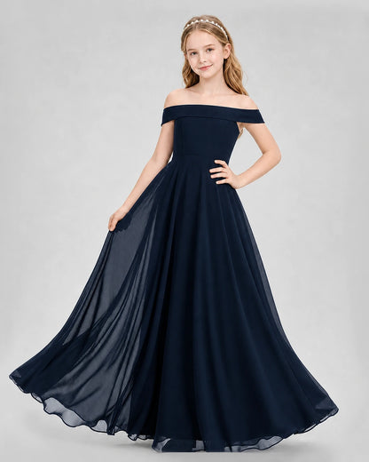 Dideyttawl Off the Shoulder Chiffon Junior Bridesmaid Dress