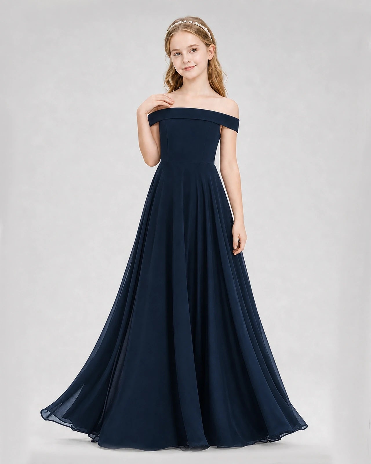Dideyttawl Off the Shoulder Chiffon Junior Bridesmaid Dress