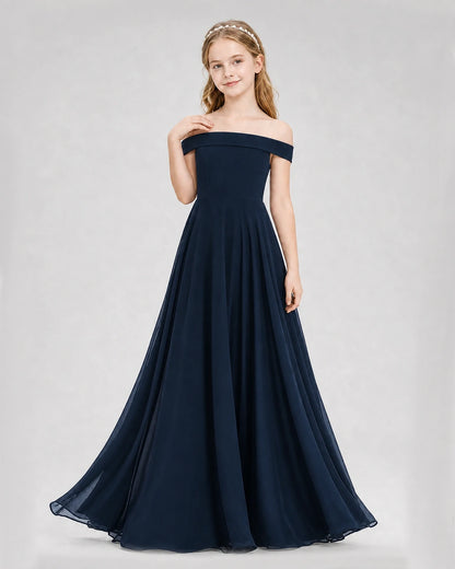 Dideyttawl Off the Shoulder Chiffon Junior Bridesmaid Dress