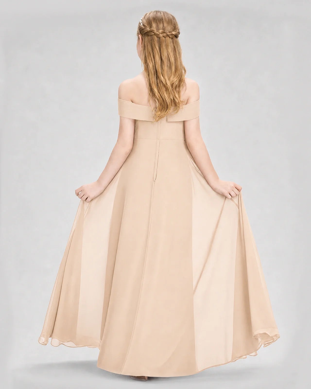 Dideyttawl Off the Shoulder Chiffon Junior Bridesmaid Dress