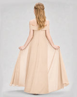 Peach Chiffon Off-The-Shoulder Junior Bridesmaid Dresses Back View