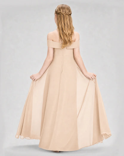 Dideyttawl Off the Shoulder Chiffon Junior Bridesmaid Dress