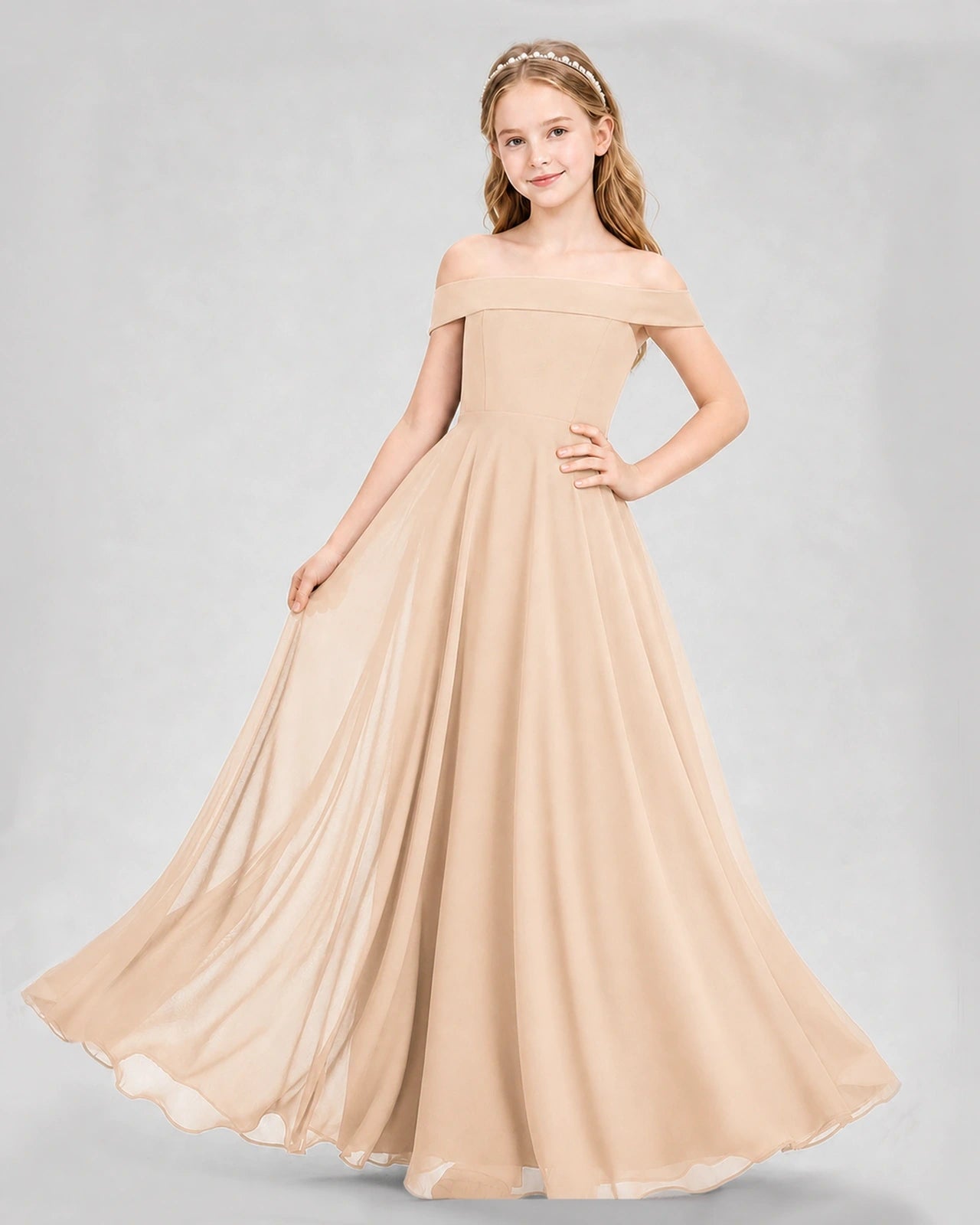 Dideyttawl Off the Shoulder Chiffon Junior Bridesmaid Dress