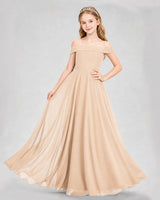 Peach Chiffon Off-the-Shoulder Junior Bridesmaid Dresses Front View