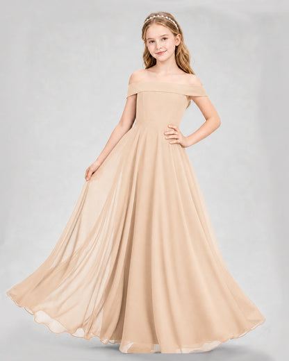 Dideyttawl Off the Shoulder Chiffon Junior Bridesmaid Dress
