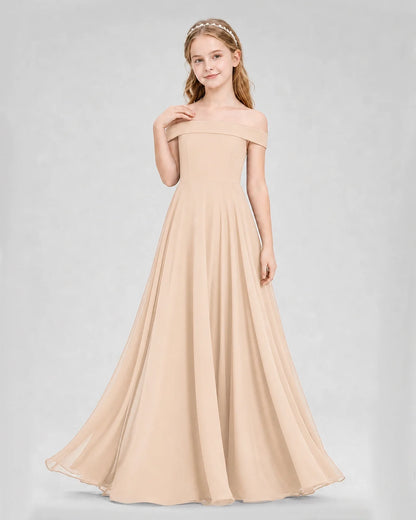 Dideyttawl Off the Shoulder Chiffon Junior Bridesmaid Dress