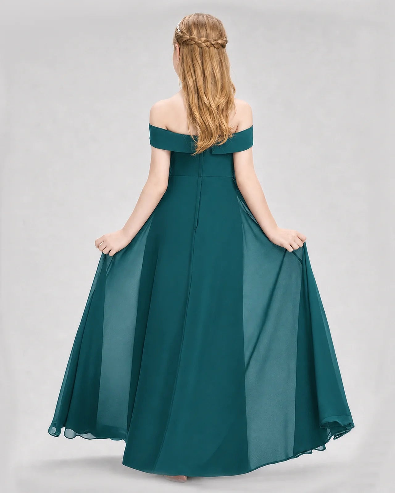 Dideyttawl Off the Shoulder Chiffon Junior Bridesmaid Dress