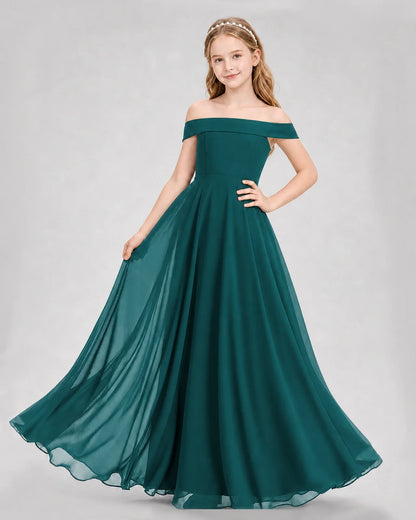 Dideyttawl Off the Shoulder Chiffon Junior Bridesmaid Dress
