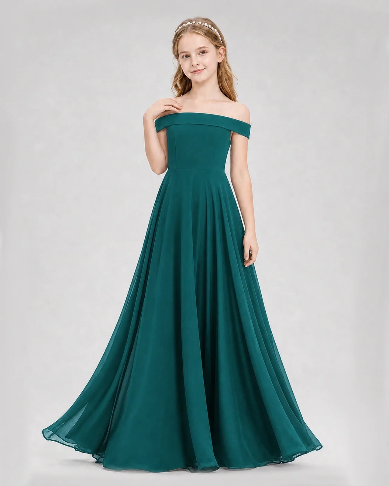 Dideyttawl Off the Shoulder Chiffon Junior Bridesmaid Dress