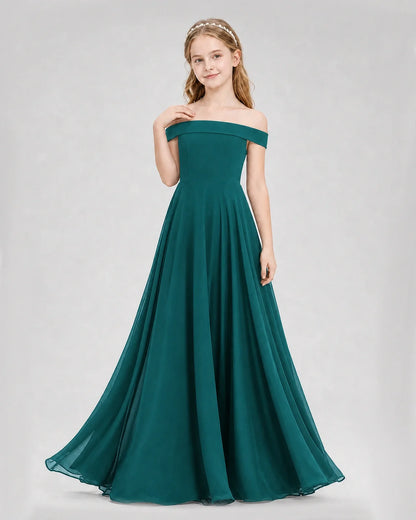 Dideyttawl Off the Shoulder Chiffon Junior Bridesmaid Dress