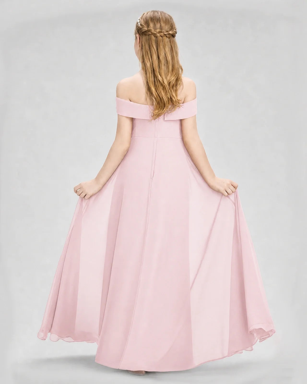 Dideyttawl Off the Shoulder Chiffon Junior Bridesmaid Dress