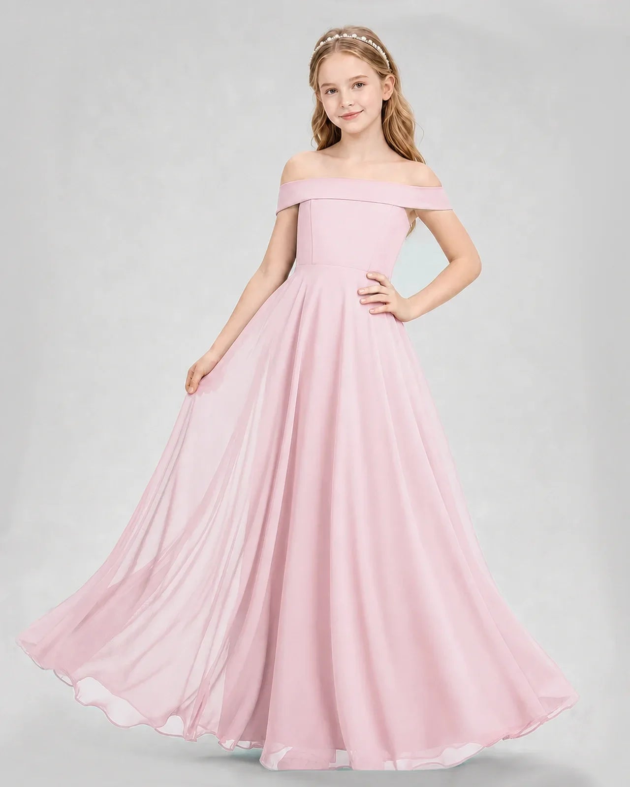 Dideyttawl Off the Shoulder Chiffon Junior Bridesmaid Dress