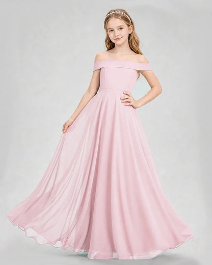 Dideyttawl Off the Shoulder Chiffon Junior Bridesmaid Dress