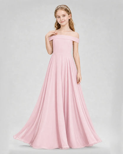 Dideyttawl Off the Shoulder Chiffon Junior Bridesmaid Dress
