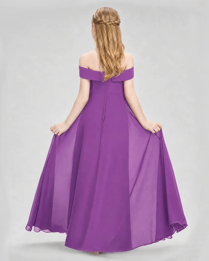Dideyttawl Off the Shoulder Chiffon Junior Bridesmaid Dress