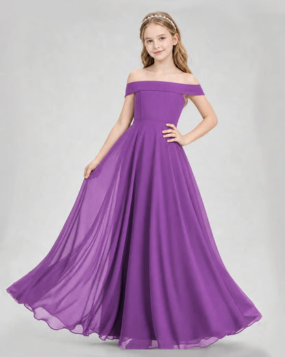 Dideyttawl Off the Shoulder Chiffon Junior Bridesmaid Dress