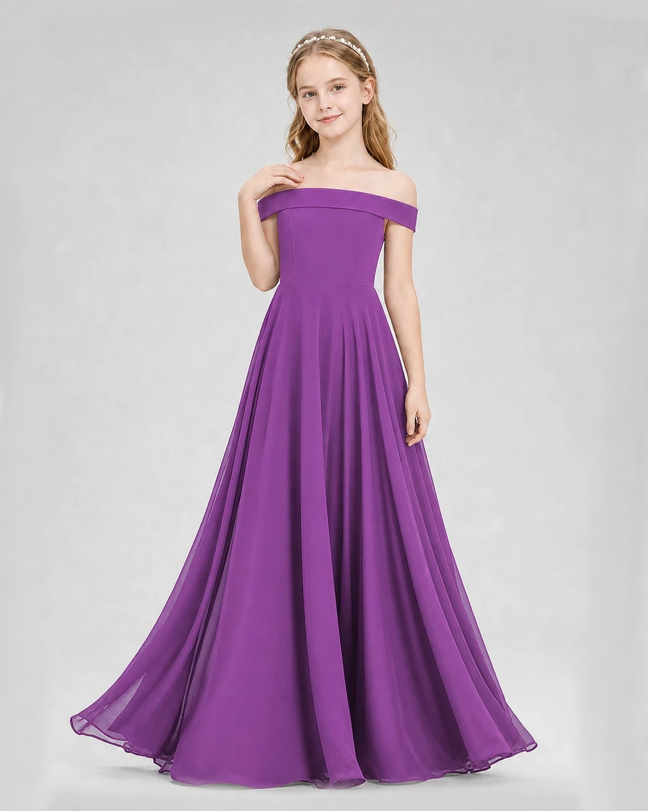 Dideyttawl Off the Shoulder Chiffon Junior Bridesmaid Dress