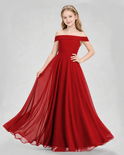 Dideyttawl Off the Shoulder Chiffon Junior Bridesmaid Dress