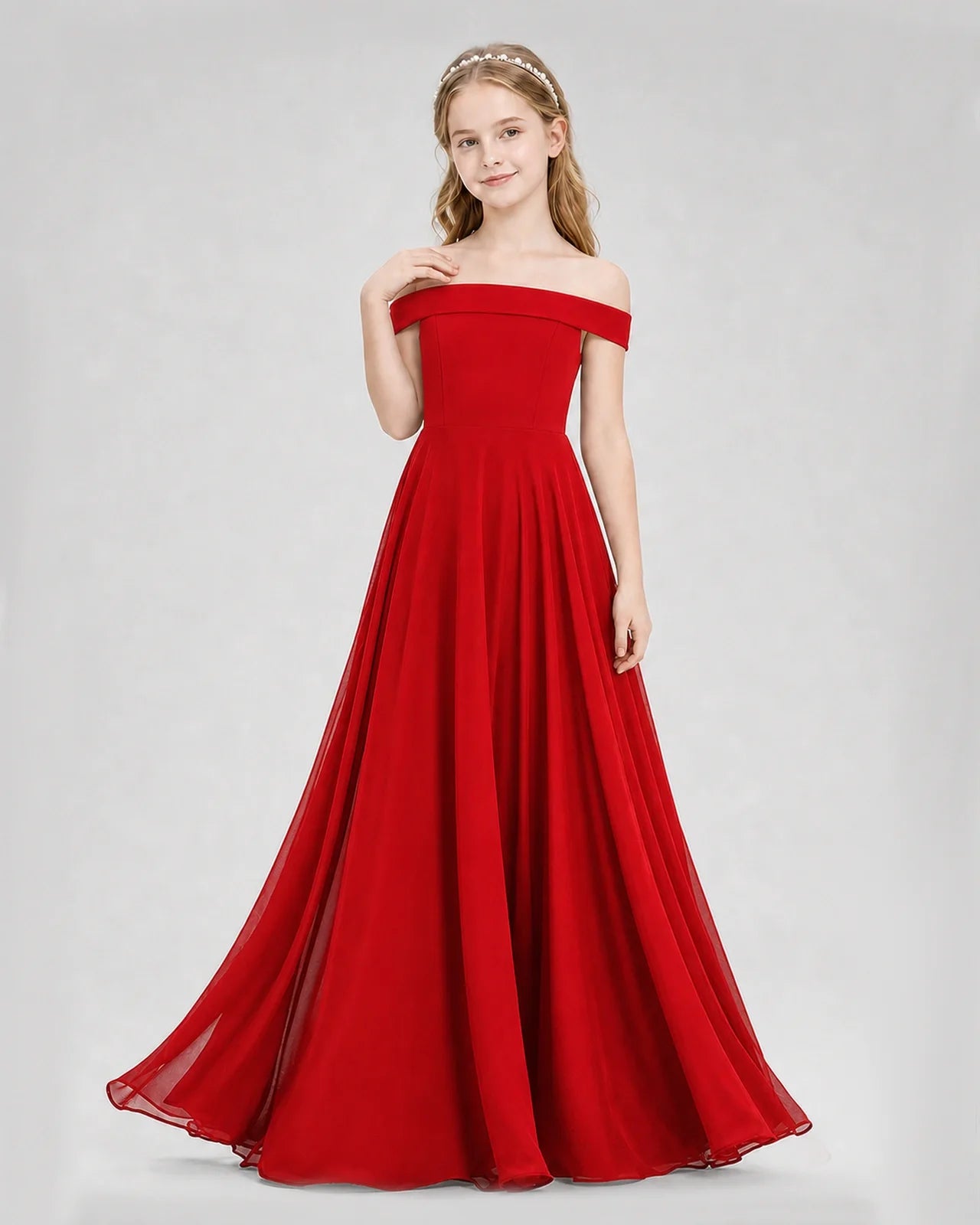 Dideyttawl Off the Shoulder Chiffon Junior Bridesmaid Dress