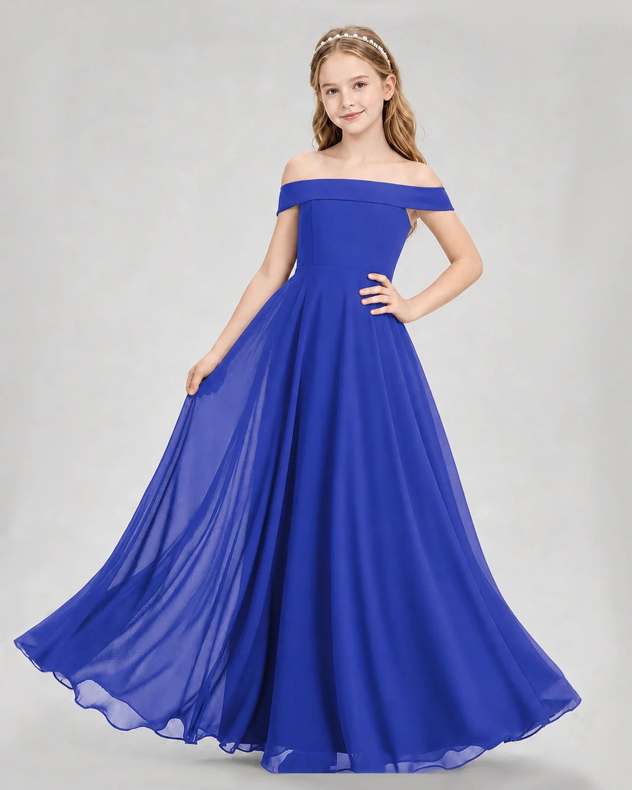 Dideyttawl Off the Shoulder Chiffon Junior Bridesmaid Dress