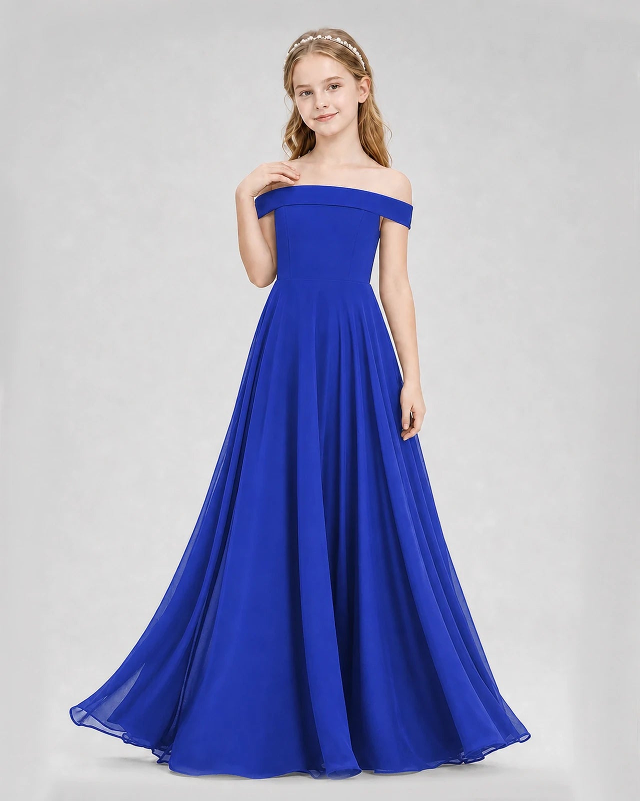 Dideyttawl Off the Shoulder Chiffon Junior Bridesmaid Dress