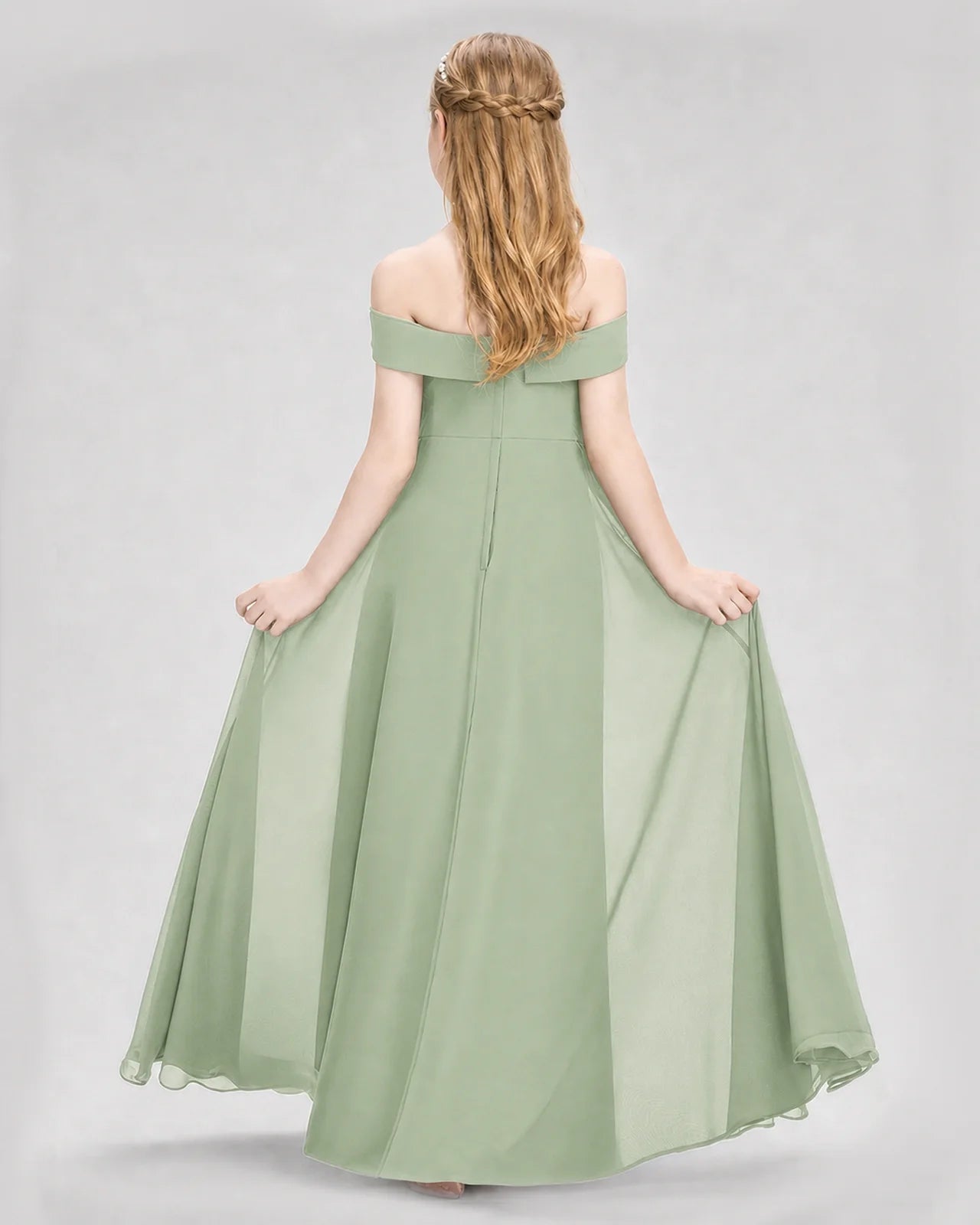 Dideyttawl Off the Shoulder Chiffon Junior Bridesmaid Dress