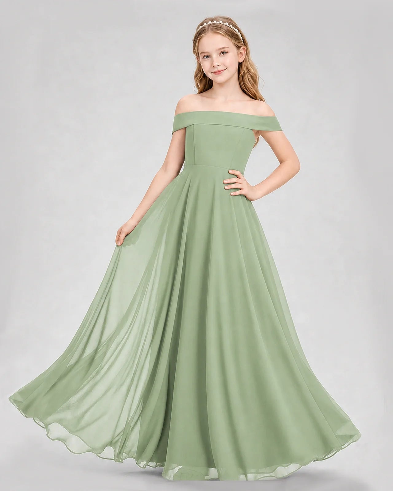 Dideyttawl Off the Shoulder Chiffon Junior Bridesmaid Dress