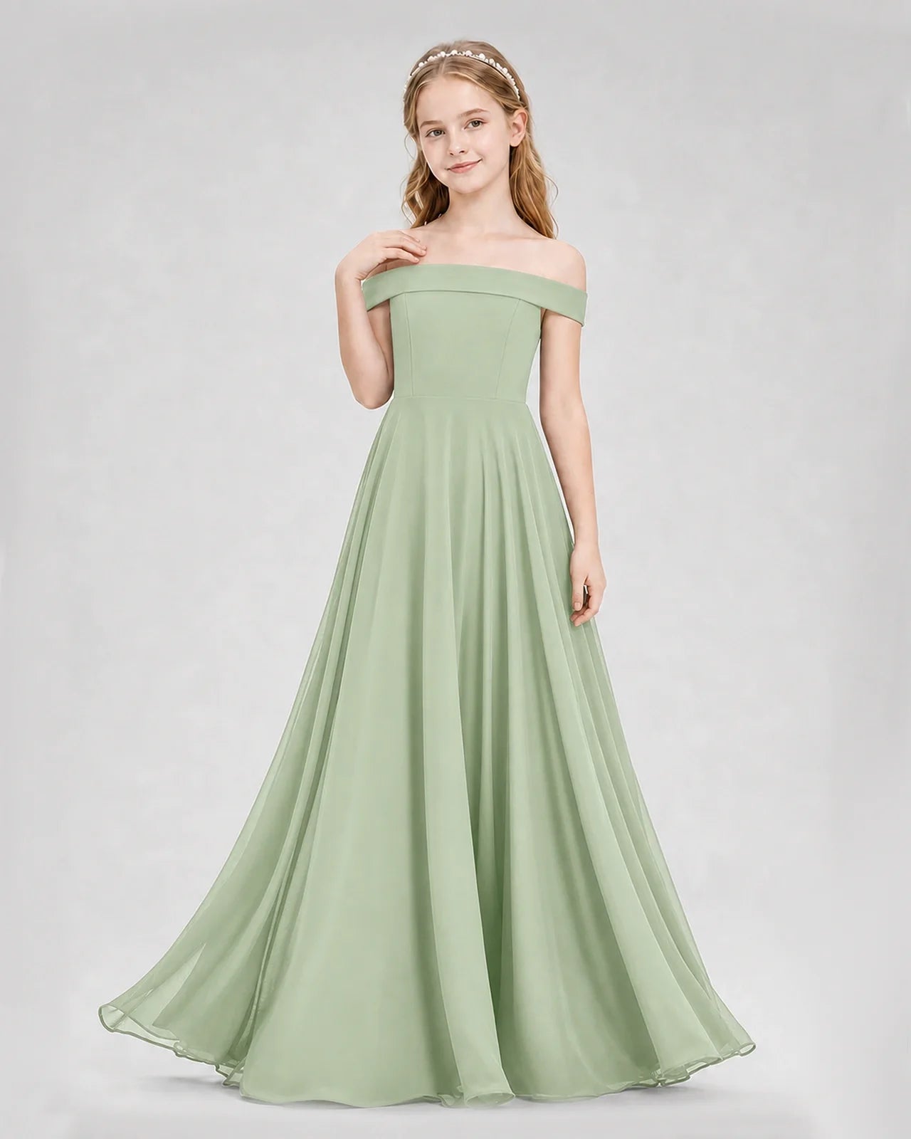 Dideyttawl Off the Shoulder Chiffon Junior Bridesmaid Dress
