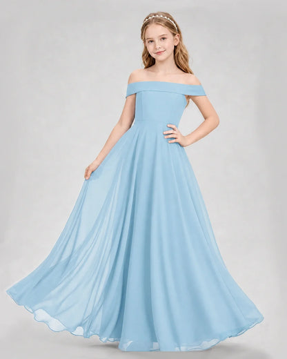 Dideyttawl Off the Shoulder Chiffon Junior Bridesmaid Dress