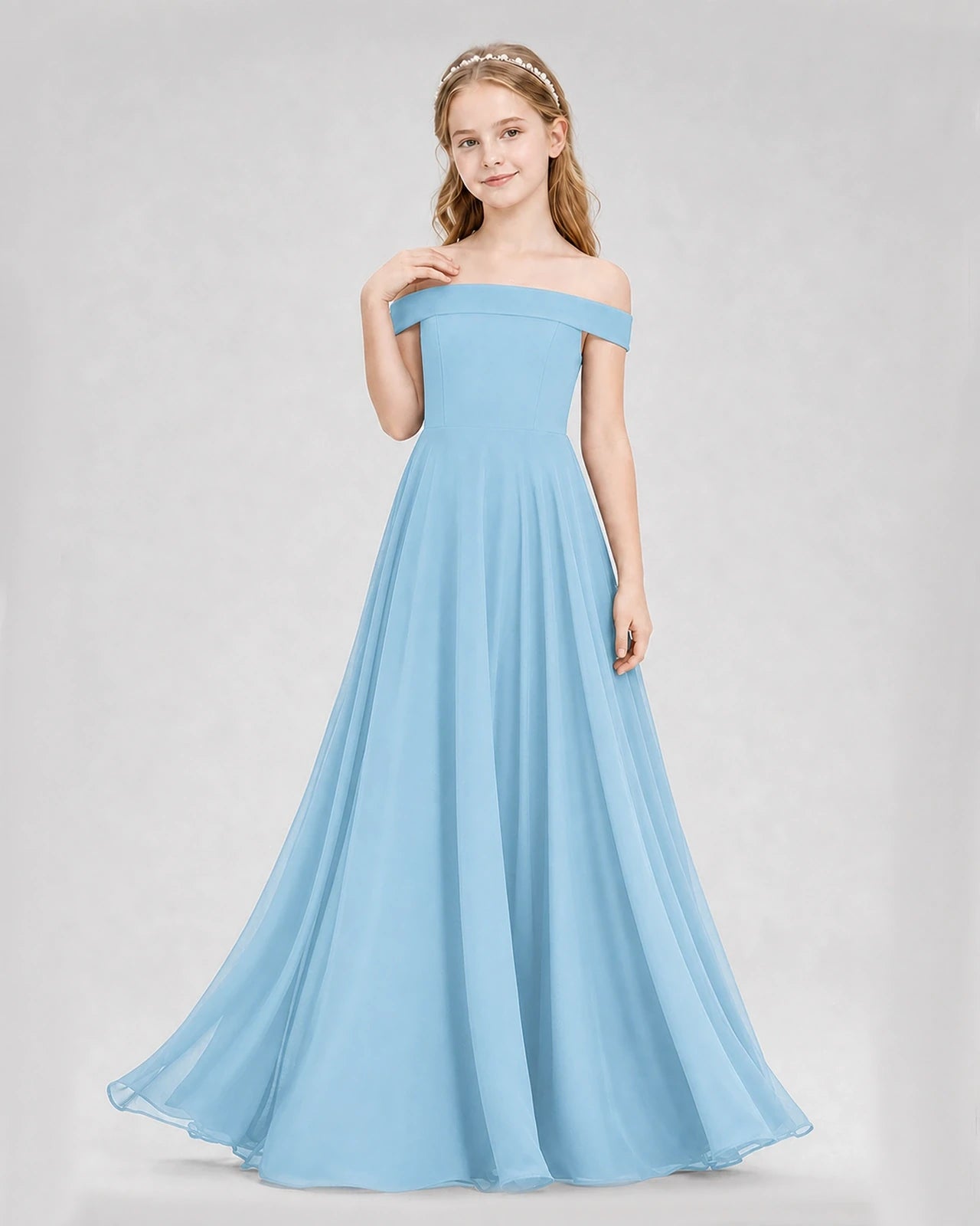 Dideyttawl Off the Shoulder Chiffon Junior Bridesmaid Dress