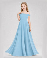 Sky Blue Chiffon Off-the-Shoulder Junior Bridesmaid Dresses
